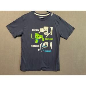 Minecraft Boys XL T-Shirt Create Explore Survive Skeleton Creeper Blue